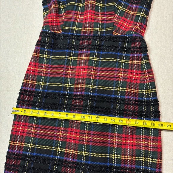 J Crew Sheath Dress in Lurex® Stewart Tartan Women’s Size 6 Plaid Dress Fringe - Picture 8 of 8